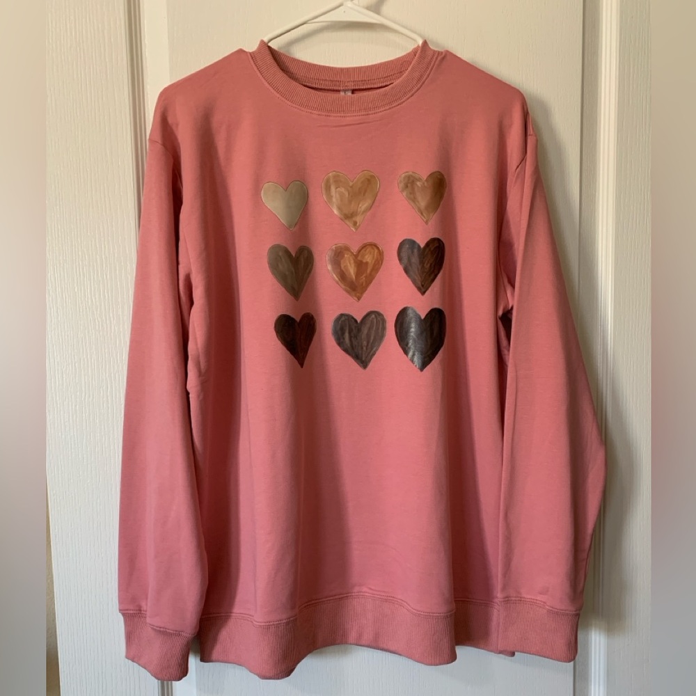 Pink Heart Pattern Sweatshirt NWOT